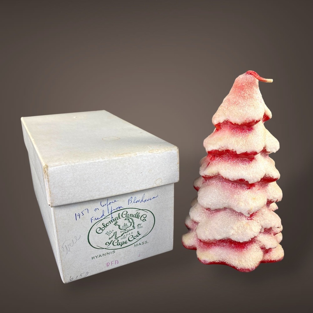 1950s Colonial Candle Red Frosted Christmas Tree Candle w‎ Box Never Lit